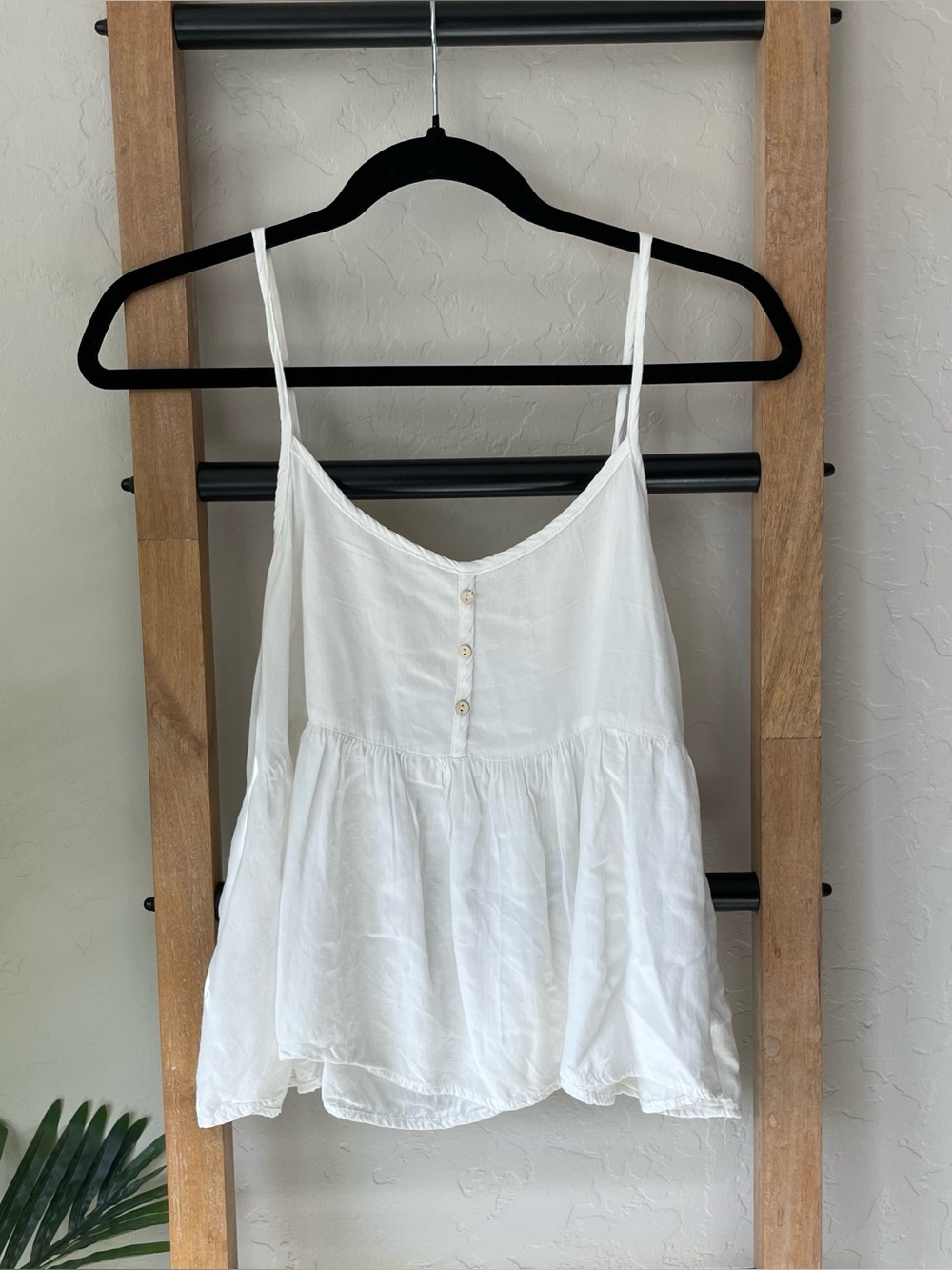 Final Touch White Button-Front Peplum Crop Camisole